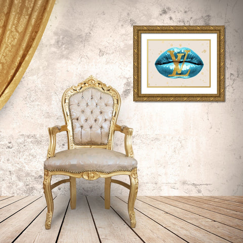 Fashion Lips Blue II Gold Ornate Wood Framed Art Print with Double Matting by Blake, Madeline