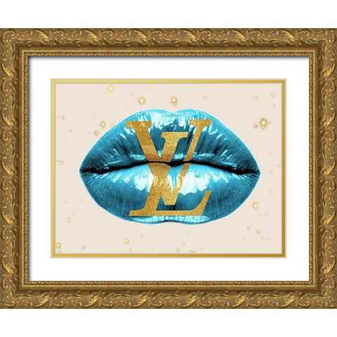 Fashion Lips Blue II Gold Ornate Wood Framed Art Print with Double Matting by Blake, Madeline