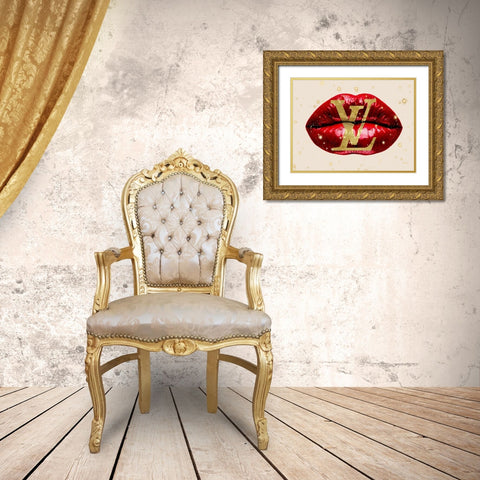 Fashion Lips Red II Gold Ornate Wood Framed Art Print with Double Matting by Blake, Madeline