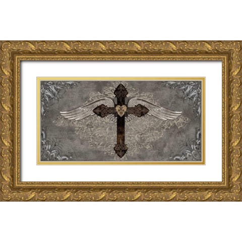 Cross with Wings Gold Ornate Wood Framed Art Print with Double Matting by Glover, Brandon