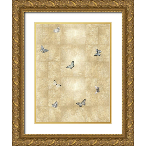 Butterflies in Flight I Gold Ornate Wood Framed Art Print with Double Matting by Blake, Madeline