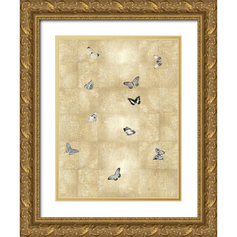 Butterflies in Flight II Gold Ornate Wood Framed Art Print with Double Matting by Blake, Madeline