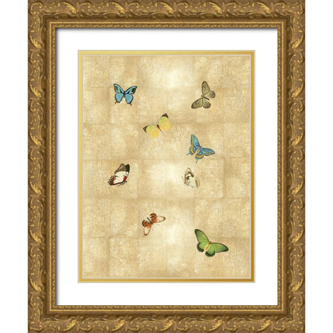 Butterflies on Gold II Gold Ornate Wood Framed Art Print with Double Matting by Blake, Madeline