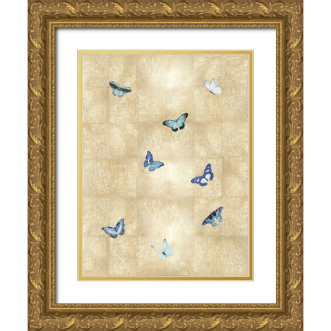 Butterflies Blue on Gold I Gold Ornate Wood Framed Art Print with Double Matting by Blake, Madeline