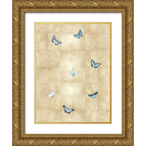 Butterflies Blue on Gold II Gold Ornate Wood Framed Art Print with Double Matting by Blake, Madeline