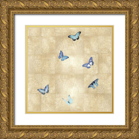 Butterflies Blue on Gold III Gold Ornate Wood Framed Art Print with Double Matting by Blake, Madeline