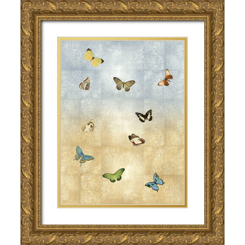 Butterflies Meet Up II Gold Ornate Wood Framed Art Print with Double Matting by Blake, Madeline