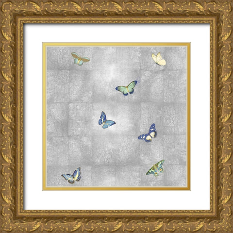 Butterflies on Silver II Gold Ornate Wood Framed Art Print with Double Matting by Blake, Madeline
