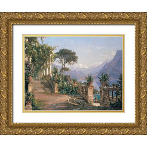 Lodge on Lake Como Gold Ornate Wood Framed Art Print with Double Matting by Aagaard, Carl Frederic
