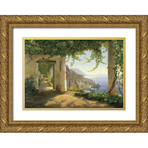 View to the Amalfi Coast Gold Ornate Wood Framed Art Print with Double Matting by Aagaard, Carl Frederic