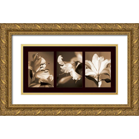 Lily Trio Gold Ornate Wood Framed Art Print with Double Matting by Kelly, Caroline