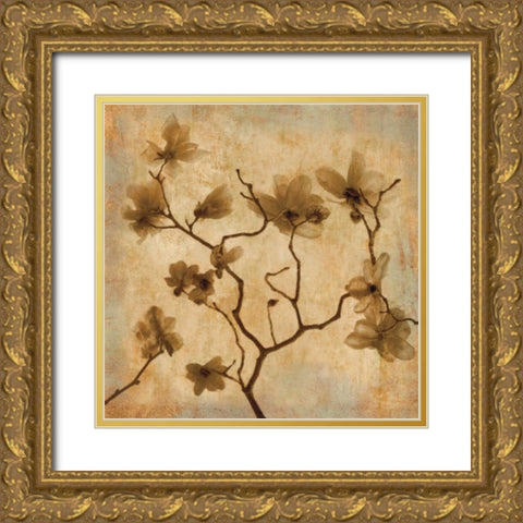Magnolias I Gold Ornate Wood Framed Art Print with Double Matting by Kelly, Caroline