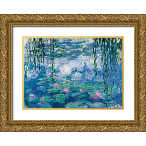 Nympheas Gold Ornate Wood Framed Art Print with Double Matting by Monet, Claude