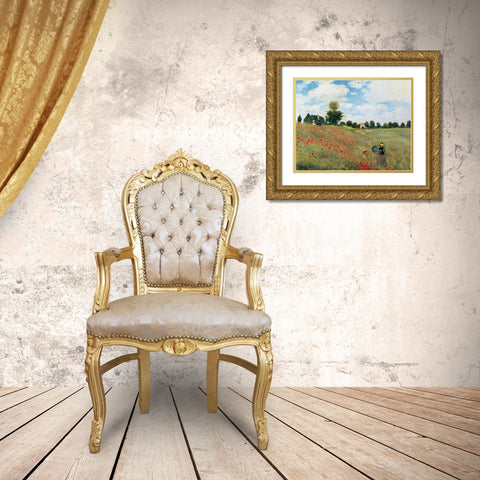 Coquelicots Gold Ornate Wood Framed Art Print with Double Matting by Monet, Claude