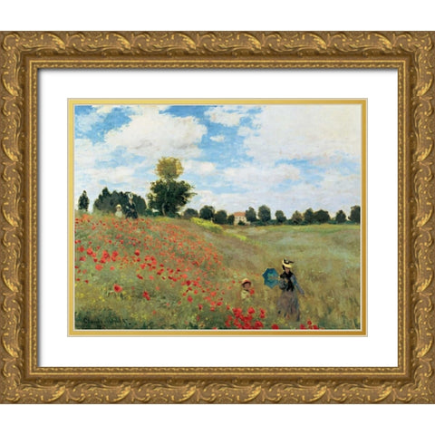 Coquelicots Gold Ornate Wood Framed Art Print with Double Matting by Monet, Claude
