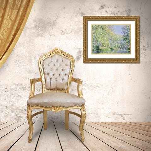 The Epte River near Giverny Gold Ornate Wood Framed Art Print with Double Matting by Monet, Claude