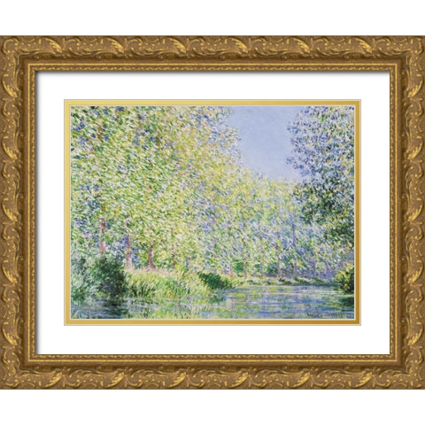 The Epte River near Giverny Gold Ornate Wood Framed Art Print with Double Matting by Monet, Claude