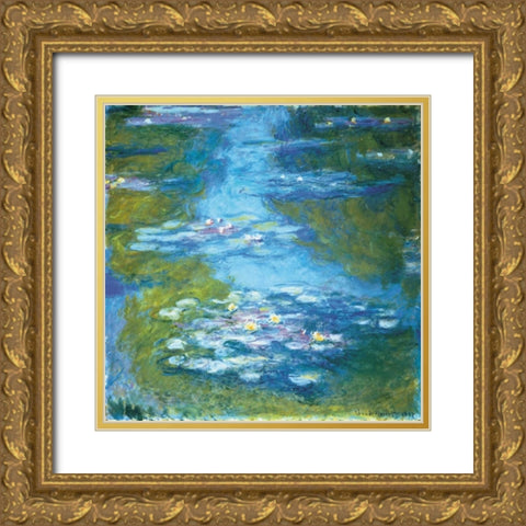 Nympheas Gold Ornate Wood Framed Art Print with Double Matting by Monet, Claude