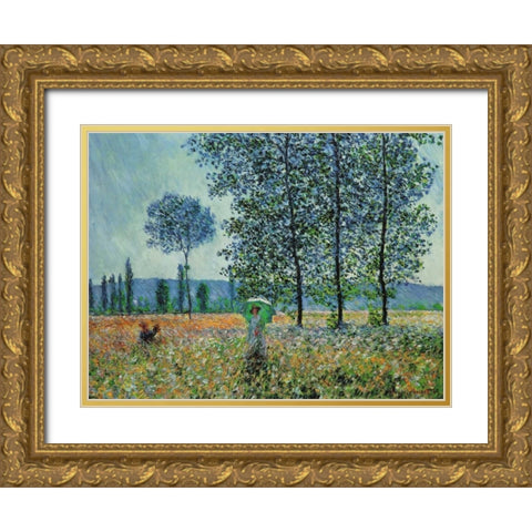 Felder im Fruhling Gold Ornate Wood Framed Art Print with Double Matting by Monet, Claude