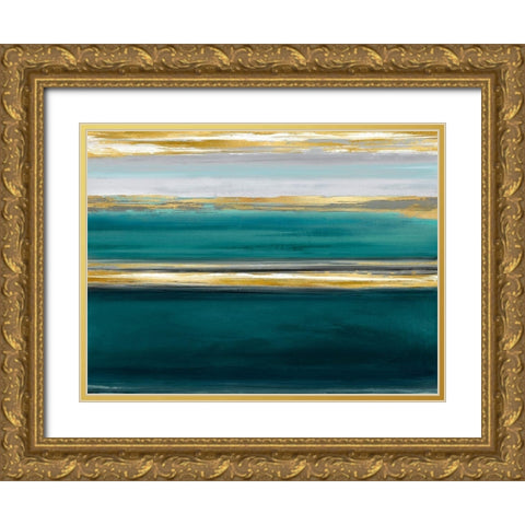 Parallel Lines on Teal Gold Ornate Wood Framed Art Print with Double Matting by Corbin, Allie