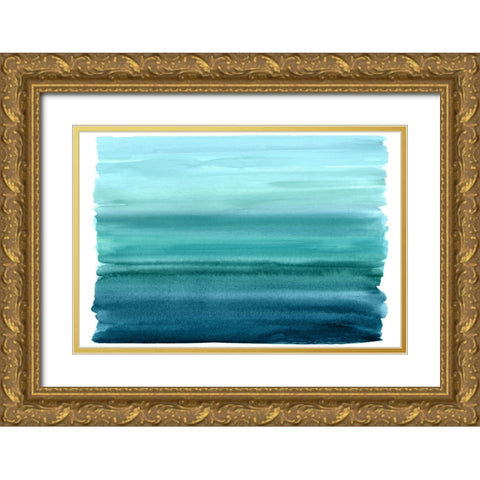 Ombre Teal I Gold Ornate Wood Framed Art Print with Double Matting by Corbin, Allie