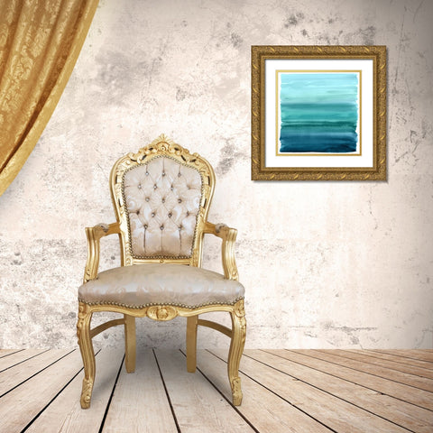 Ombre Teal II Gold Ornate Wood Framed Art Print with Double Matting by Corbin, Allie