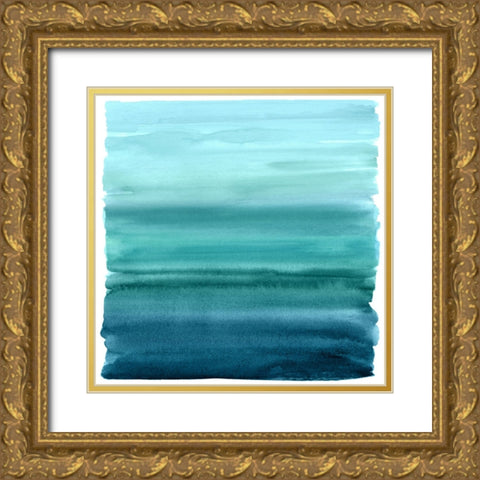 Ombre Teal II Gold Ornate Wood Framed Art Print with Double Matting by Corbin, Allie