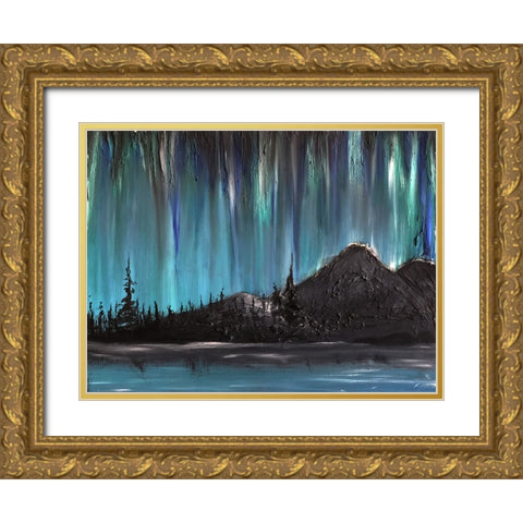 Nordlys Night Gold Ornate Wood Framed Art Print with Double Matting by Klingeler, Christian