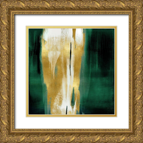 Free Fall Emerald with Gold I Gold Ornate Wood Framed Art Print with Double Matting by Wright, Christine
