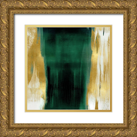 Free Fall Emerald with Gold II Gold Ornate Wood Framed Art Print with Double Matting by Wright, Christine