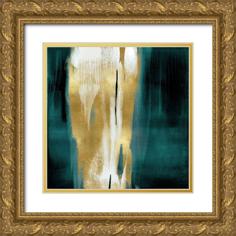 Free Fall Green with Gold I Gold Ornate Wood Framed Art Print with Double Matting by Wright, Christine