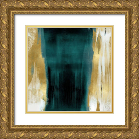 Free Fall Green with Gold II Gold Ornate Wood Framed Art Print with Double Matting by Wright, Christine