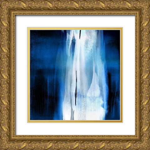 Free Fall Indigo Blue I Gold Ornate Wood Framed Art Print with Double Matting by Wright, Christine