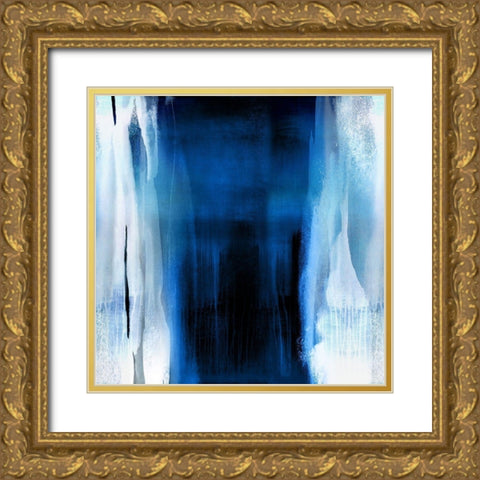 Free Fall Indigo Blue II Gold Ornate Wood Framed Art Print with Double Matting by Wright, Christine