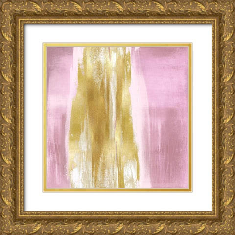 Free Fall Pink with Gold I Gold Ornate Wood Framed Art Print with Double Matting by Wright, Christine