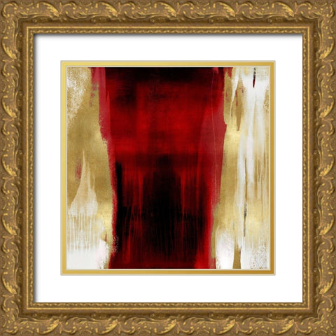 Free Fall Red with Gold II Gold Ornate Wood Framed Art Print with Double Matting by Wright, Christine