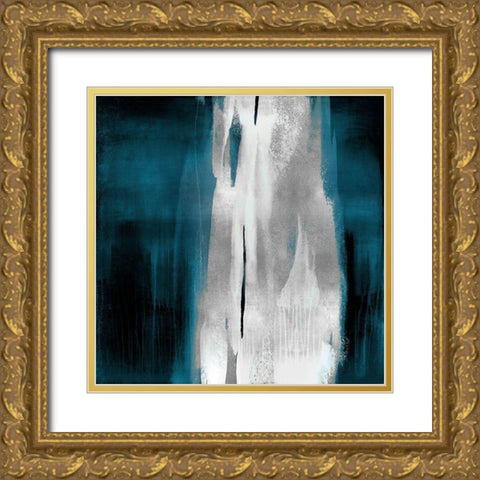 Free Fall Teal with Silver I Gold Ornate Wood Framed Art Print with Double Matting by Wright, Christine