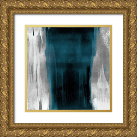 Free Fall Teal with Silver II Gold Ornate Wood Framed Art Print with Double Matting by Wright, Christine