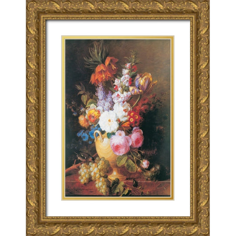 Vase de fleurs Gold Ornate Wood Framed Art Print with Double Matting by Van Spaendonck, Corneille
