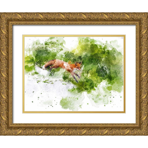 Fox  Gold Ornate Wood Framed Art Print with Double Matting by Young, Chamira