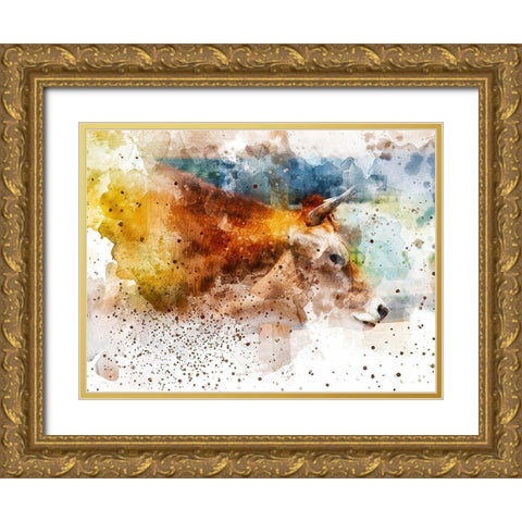 Cow I Gold Ornate Wood Framed Art Print with Double Matting by Young, Chamira