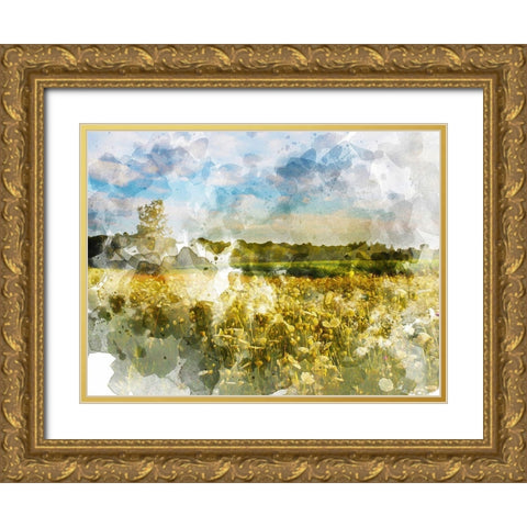 Yellow Meadow Gold Ornate Wood Framed Art Print with Double Matting by Young, Chamira