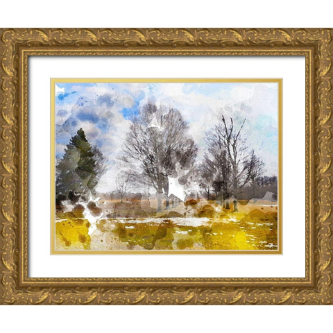 Triple Tree Gold Ornate Wood Framed Art Print with Double Matting by Young, Chamira