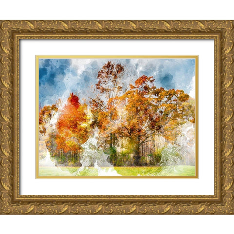Leaves of Autumn Gold Ornate Wood Framed Art Print with Double Matting by Young, Chamira