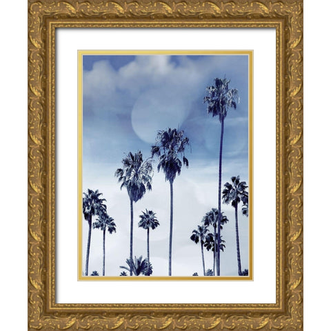 Beach Palms Indigo I Gold Ornate Wood Framed Art Print with Double Matting by Davis, Devon