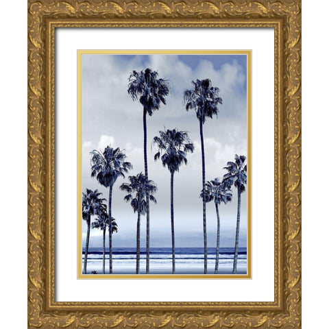 Beach Palms Indigo II Gold Ornate Wood Framed Art Print with Double Matting by Davis, Devon