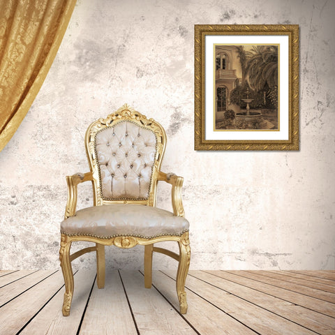 The Loggia and Fountain Gold Ornate Wood Framed Art Print with Double Matting by Parks, David