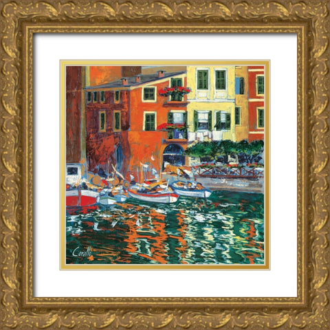 Porticciolo ligure Gold Ornate Wood Framed Art Print with Double Matting by Corallo, Daniela