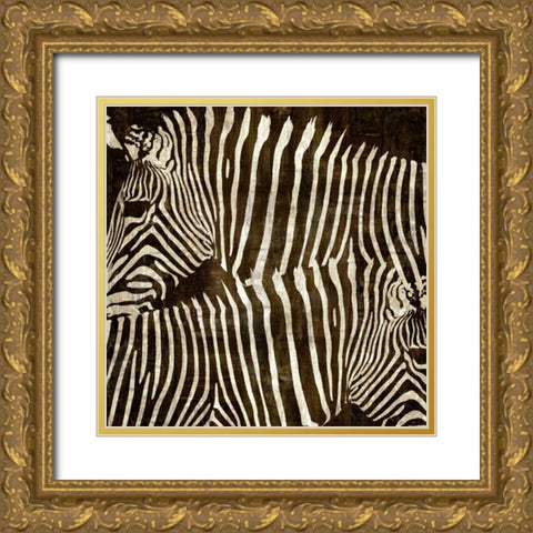 Zebras Gold Ornate Wood Framed Art Print with Double Matting by Davison, Darren