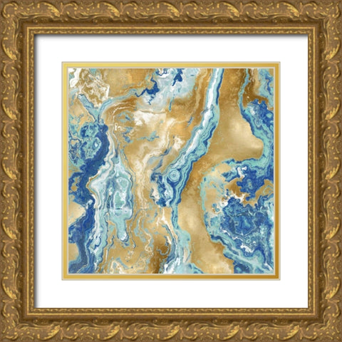 Onyx Aqua Gold Ornate Wood Framed Art Print with Double Matting by Carson, Danielle